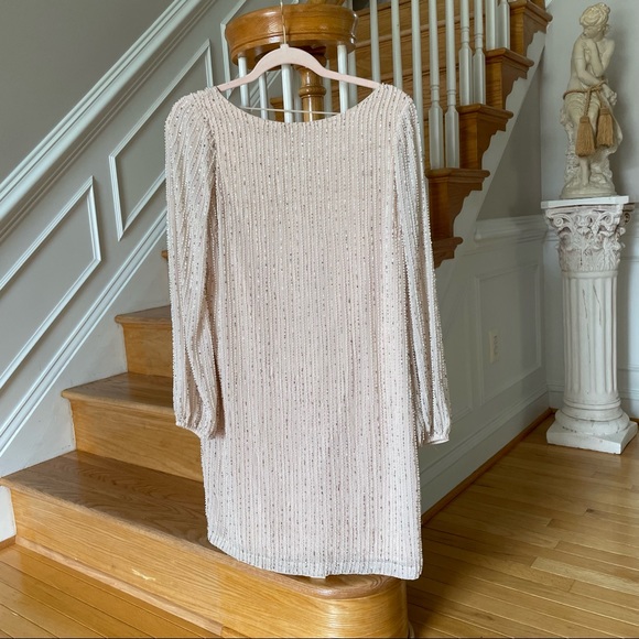 ONE33 SOCIAL Open-Back Beaded Shift Dress - Cocktail Formal Dress - peach ivory - Picture 8 of 16